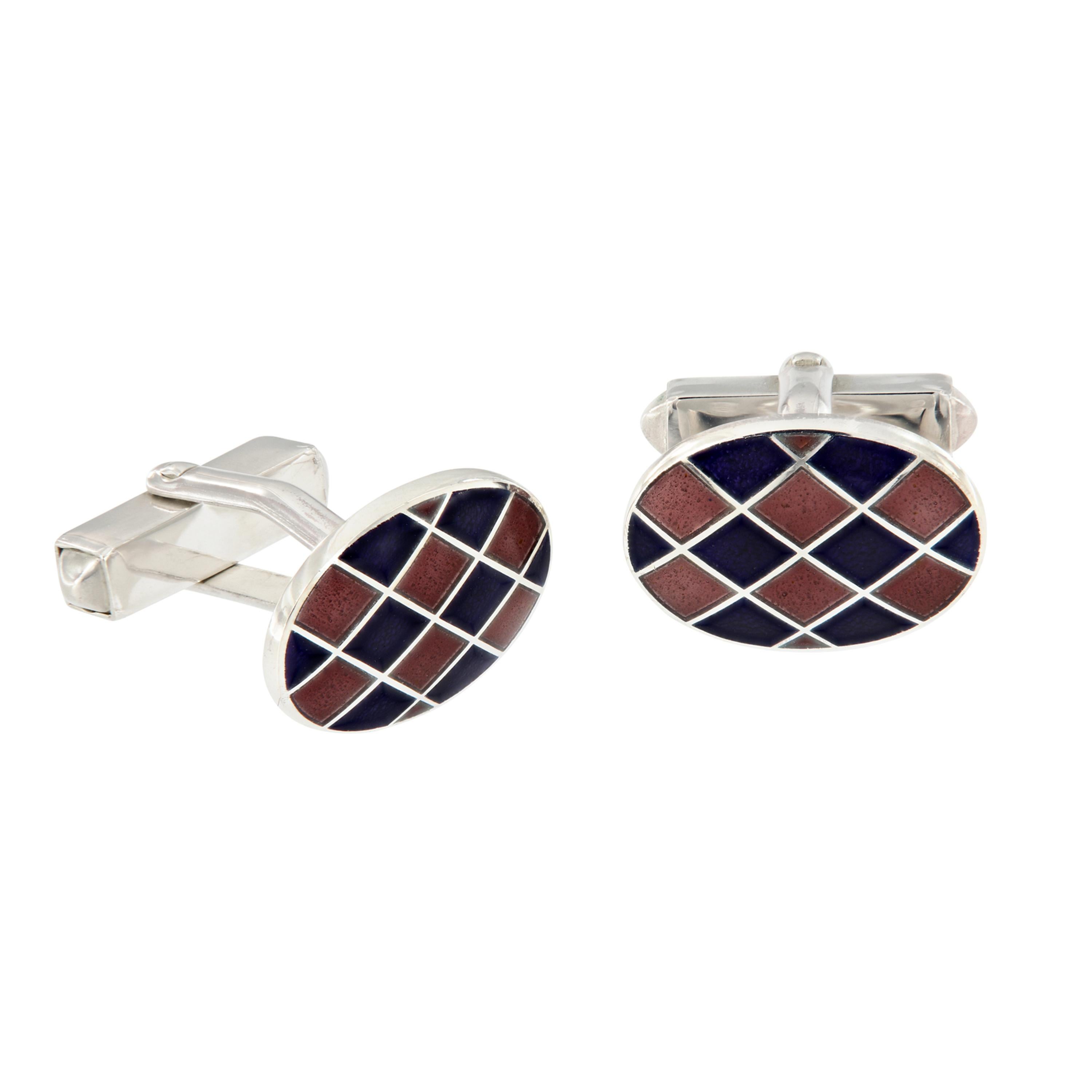 Sterling Silver Guilloche Enamel Harlequin Cufflinks