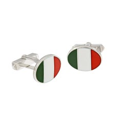 Sterling Silver Guilloche Enamel Irish Flag Cufflinks