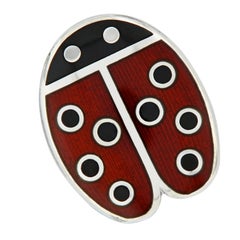 Sterling Silver Guilloche Enamel Ladybug Cufflinks