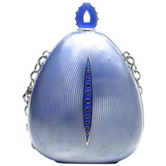 Sterling Silver Guilloché Blue Enamel Sapphire Minaudière Limited Edition
