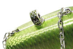 Sterling Silver Guilloché Green Enamel Diamond Minaudière One of a Kind