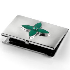 Sterling Silver Guilloché Green Enamel Emerald Card Case