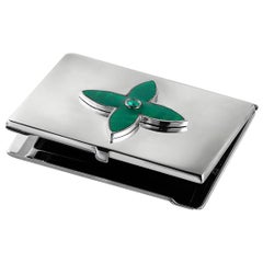 Sterling Silver Guilloché Green Enamel Emerald Card Case