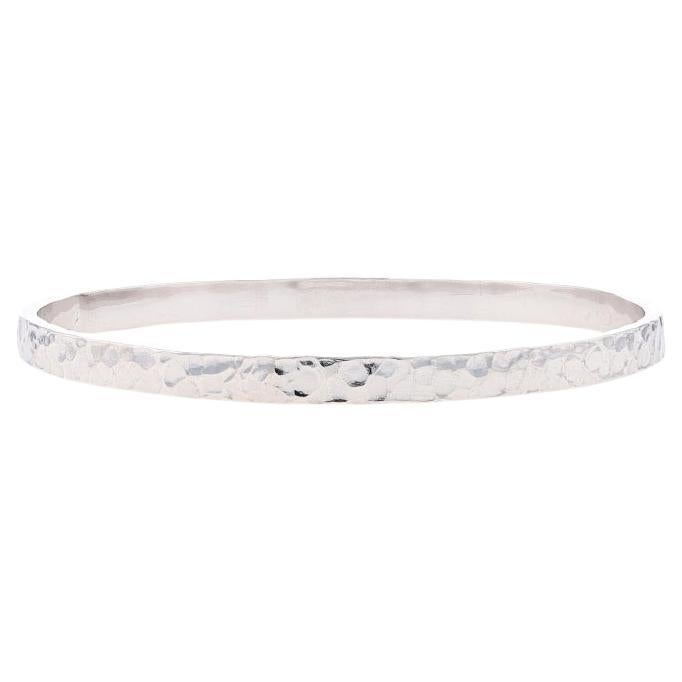 Sterling Silver Hammered Bangle Bracelet 8 1/2" - 925 Round Italy For Sale