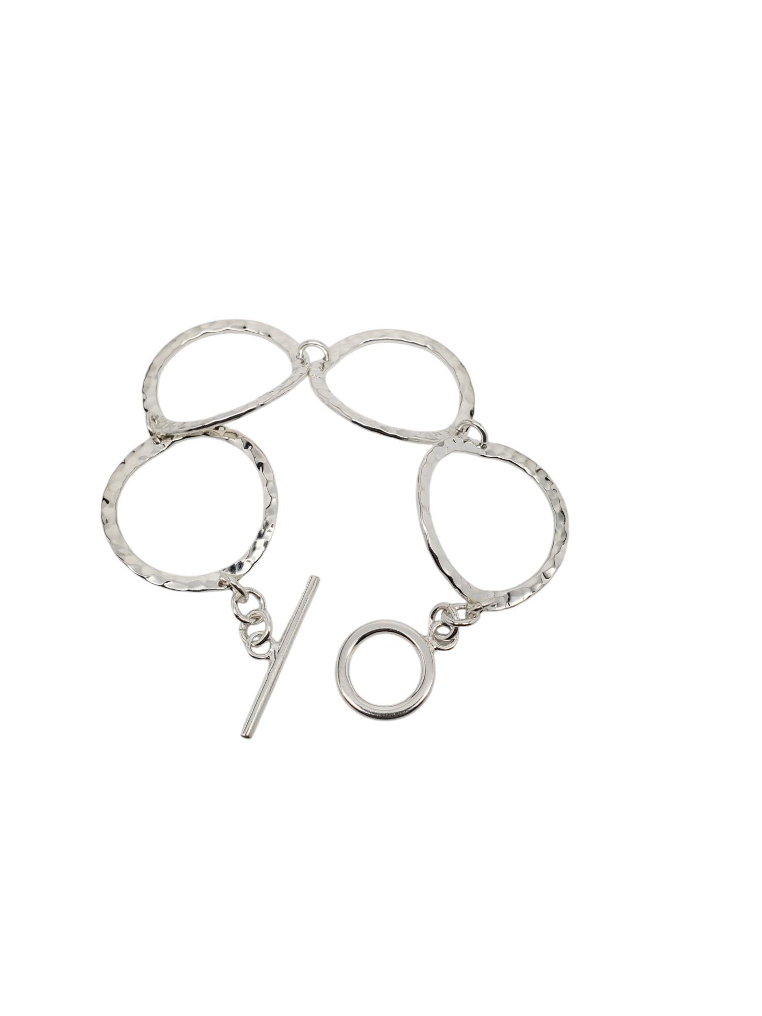 Bracelet à maillons circulaire martelé en argent sterling #20717 Bon état - En vente à Washington Depot, CT