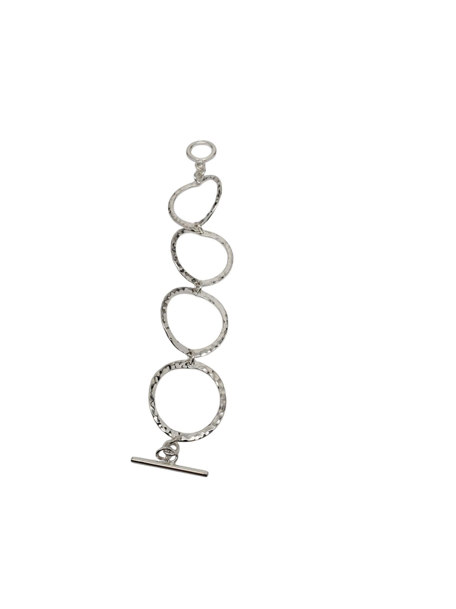 Bracelet à maillons circulaire martelé en argent sterling #20717 Pour femmes en vente