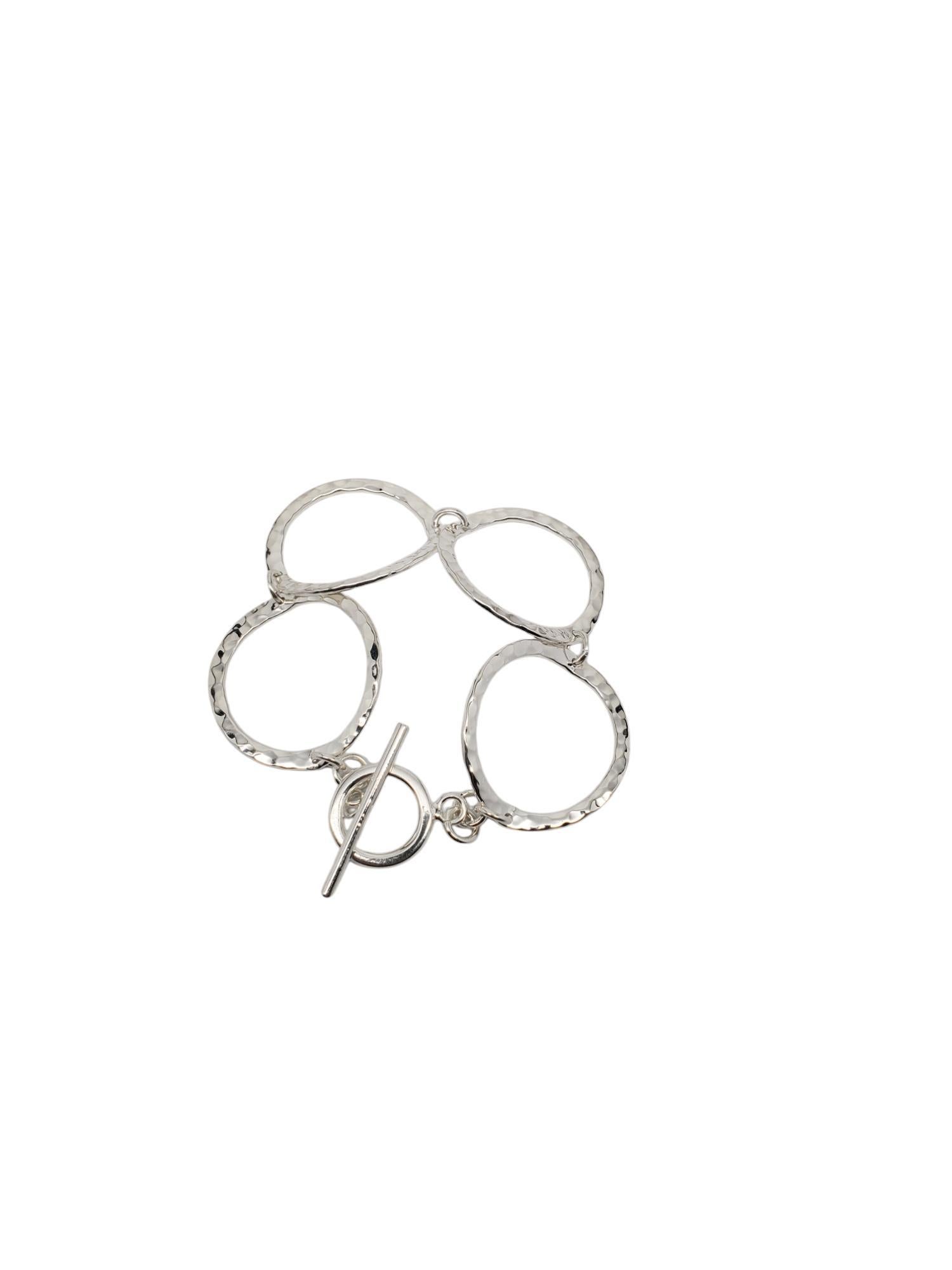 Bracelet à maillons circulaire martelé en argent sterling #20717 en vente 2