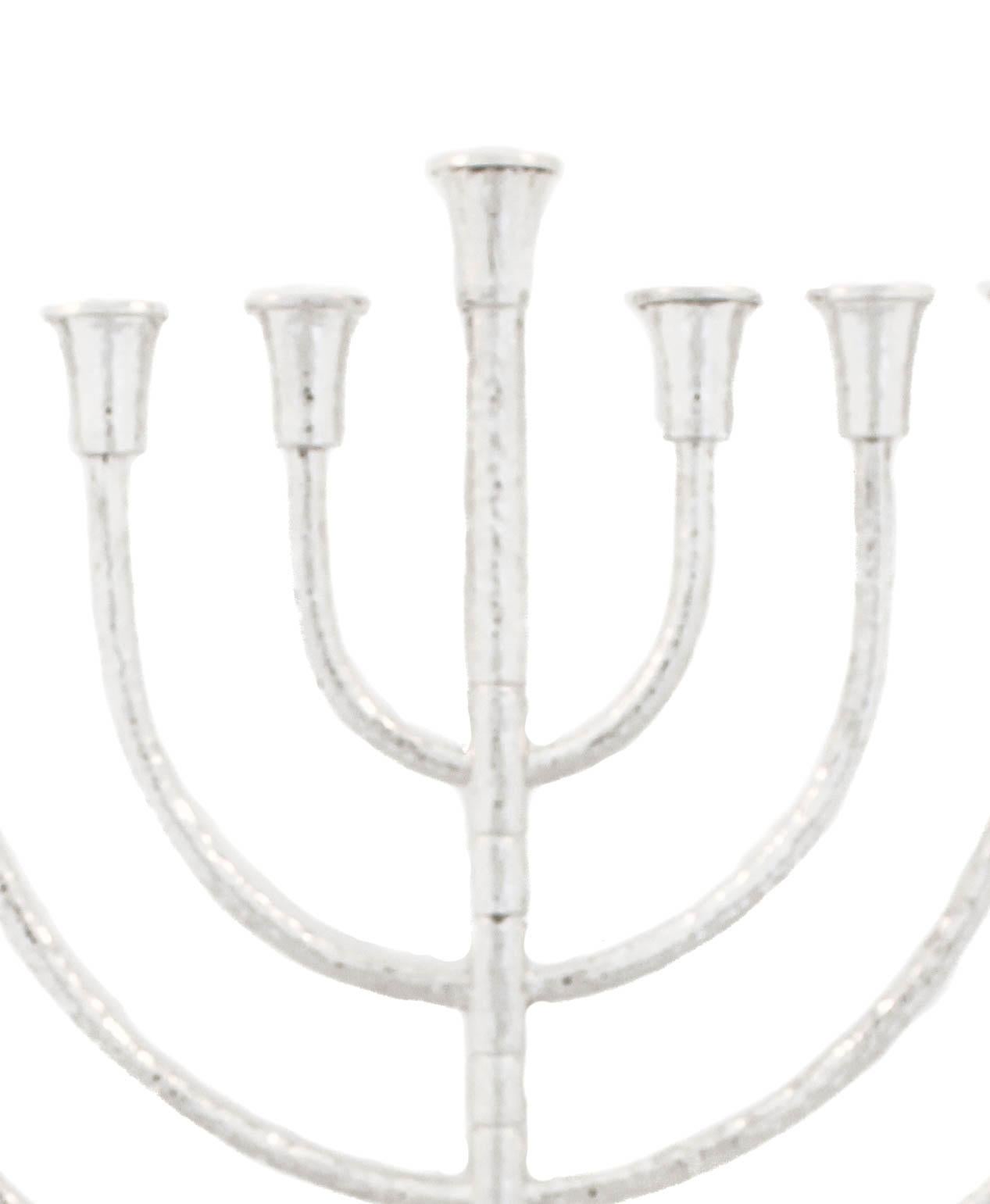 Sterling Silver Hammered Menorah In New Condition For Sale In Brooklyn, NY