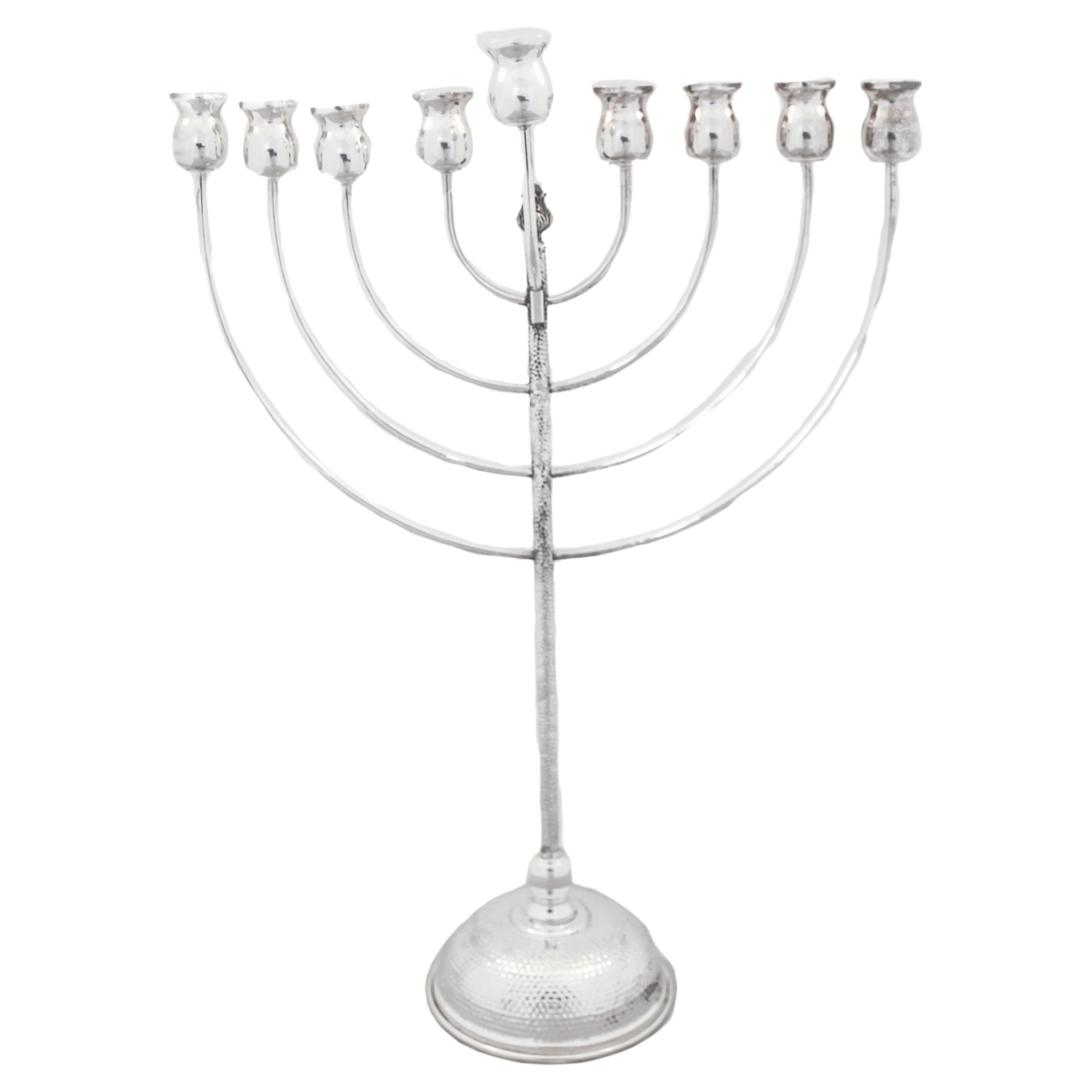 Sterling Silver Hammered Menorah For Sale