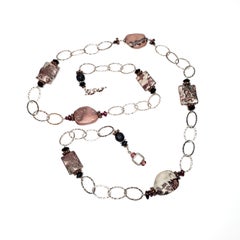 Sterling Silver Hammered Oval Link and Stone Necklace