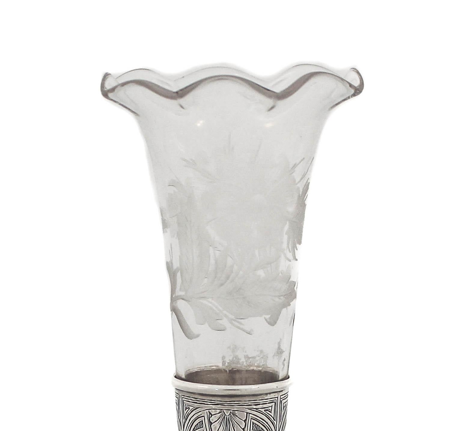 Art Deco Sterling Silver Hammered Vase For Sale