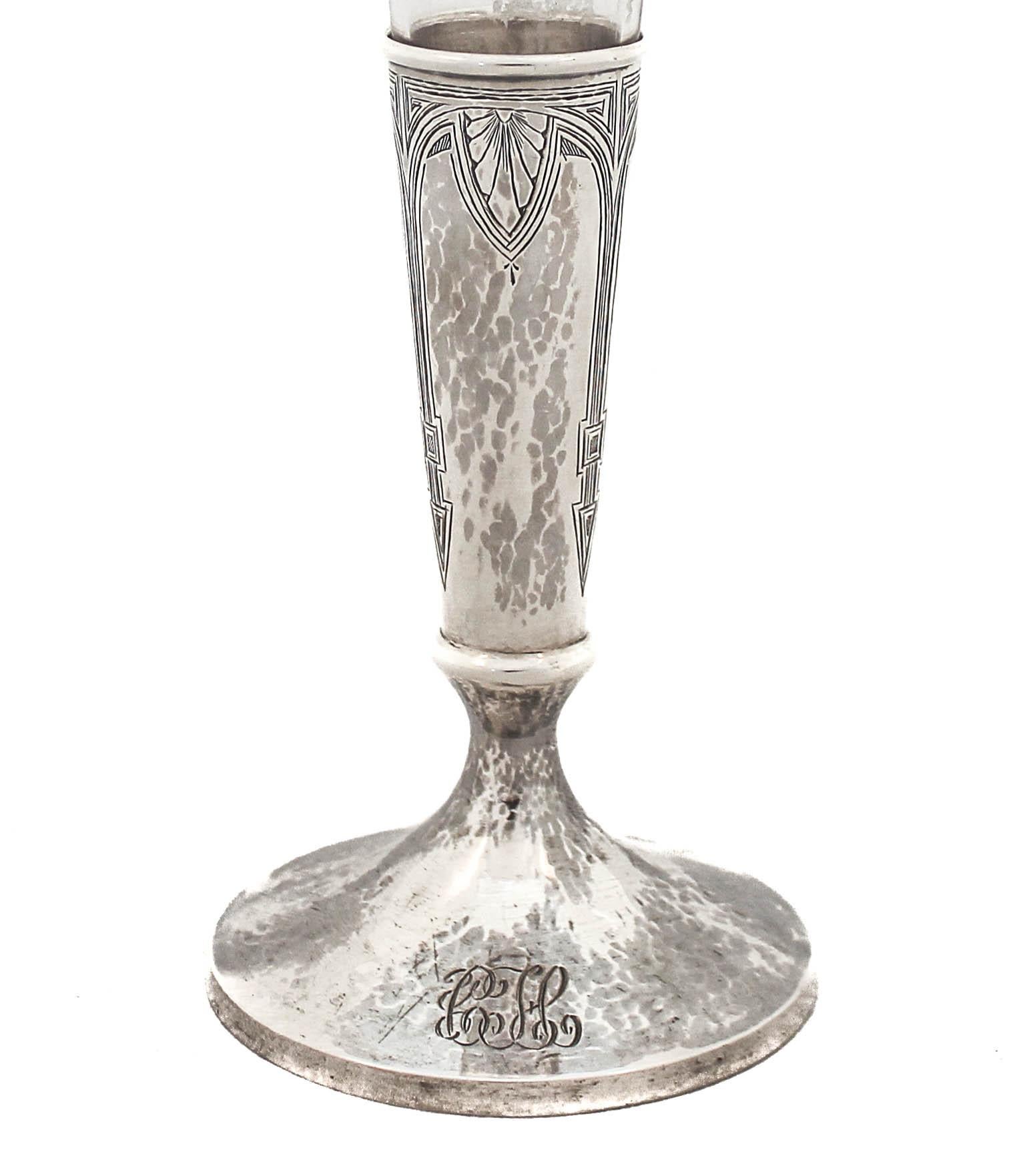 American Sterling Silver Hammered Vase For Sale