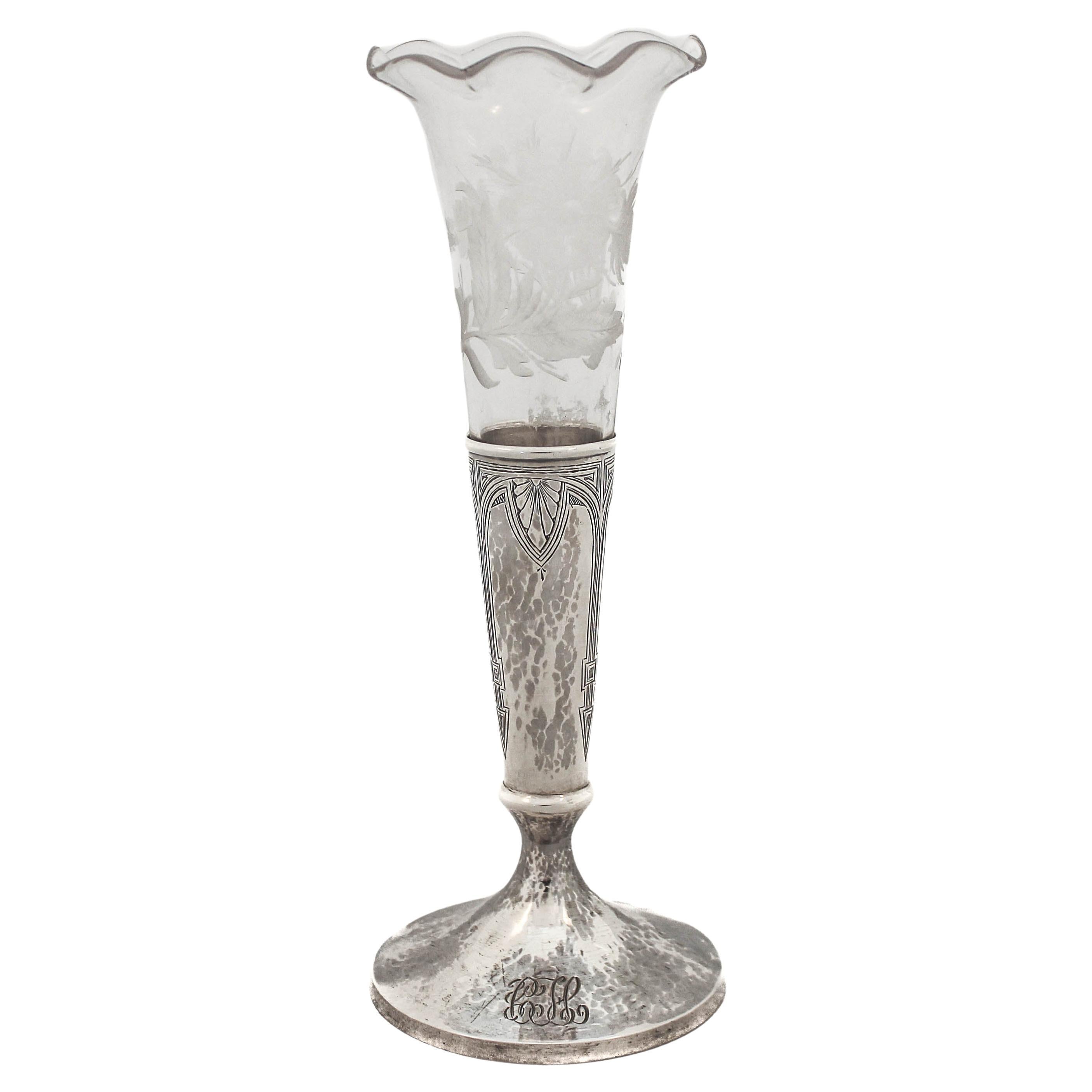 Sterling Silver Hammered Vase For Sale