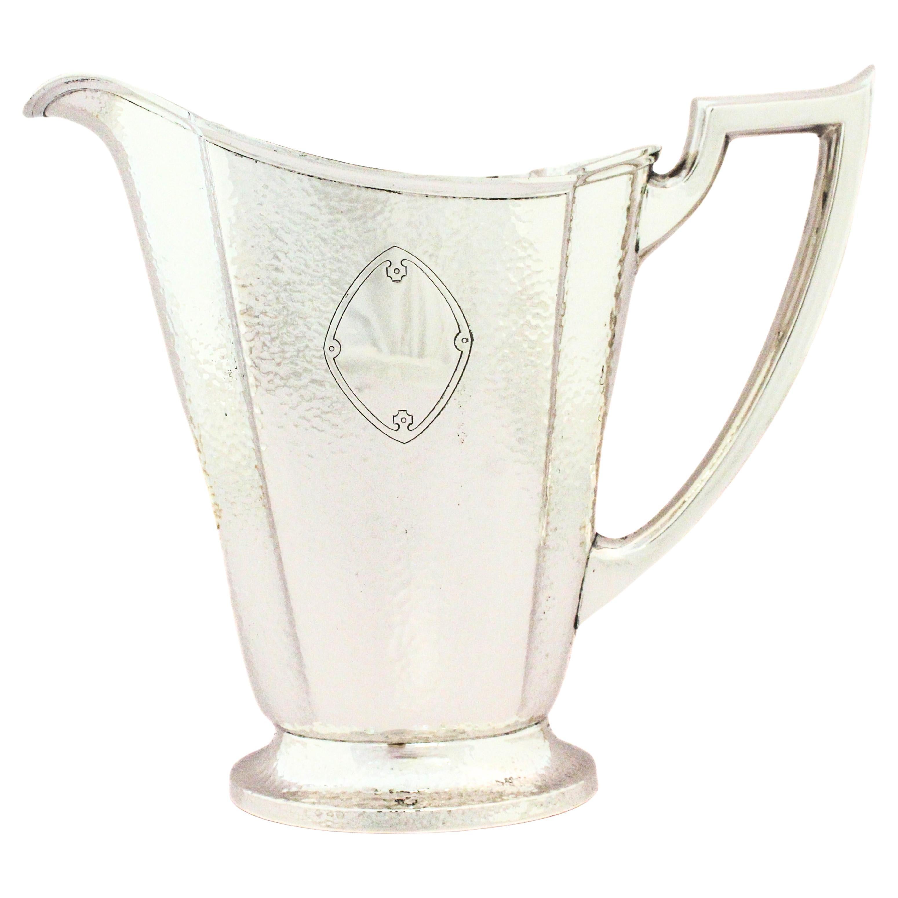 Sterling Silver Hammered Water Pitcher For Sale