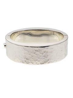 Sterling Silver Hammered Wide Oval Bangle Bracelet #21220