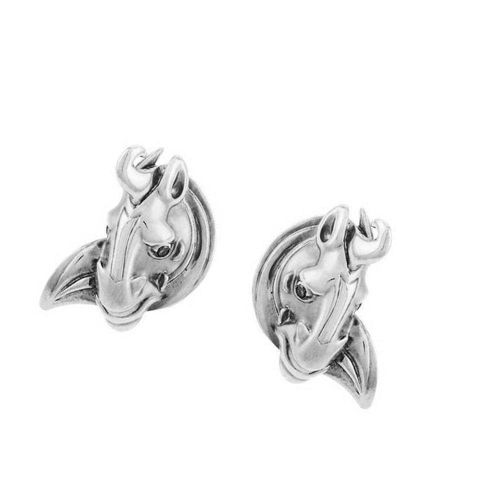 Contemporary Sterling Silver Han Horse Cufflinks by John Landrum Bryant For Sale
