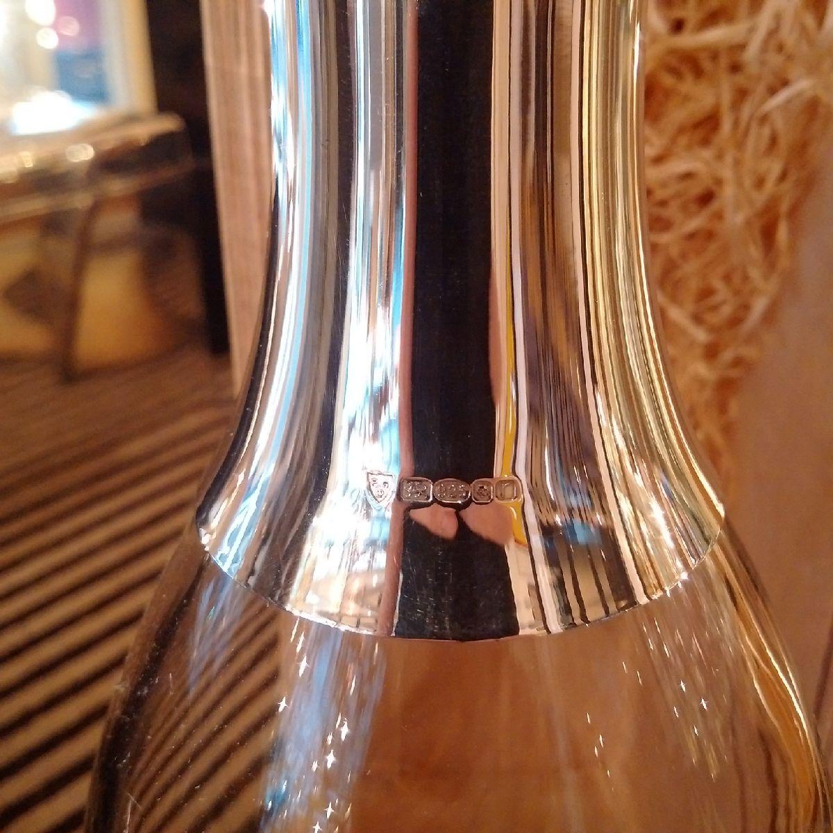 Art Deco Sterling Silver Hand Blown 'Champagne Magnum' Wine Decanter, Hallmarked, 2016 For Sale