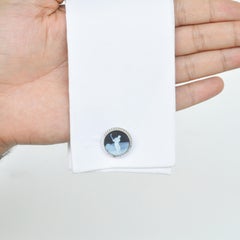 Sterling Silver Hand-Carved Golf Agate Cameo Rolex Style Case Cufflinks