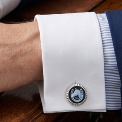 Sterling Silver Hand-Carved Horse Shoe Agate Cameo Cufflinks in Rolex Dial