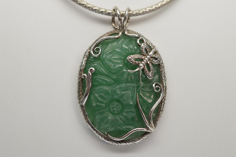 Sterling Silver Hand-carved Jade Stone Pendant Necklace at 1stDibs ...