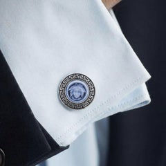 Sterling Silver Hand Carved Medusa Agate Cameo Cufflinks by Vaibhav Dhadda