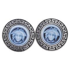 Sterling Silver Hand Carved Medusa Agate Cameo Cufflinks by Vaibhav Dhadda