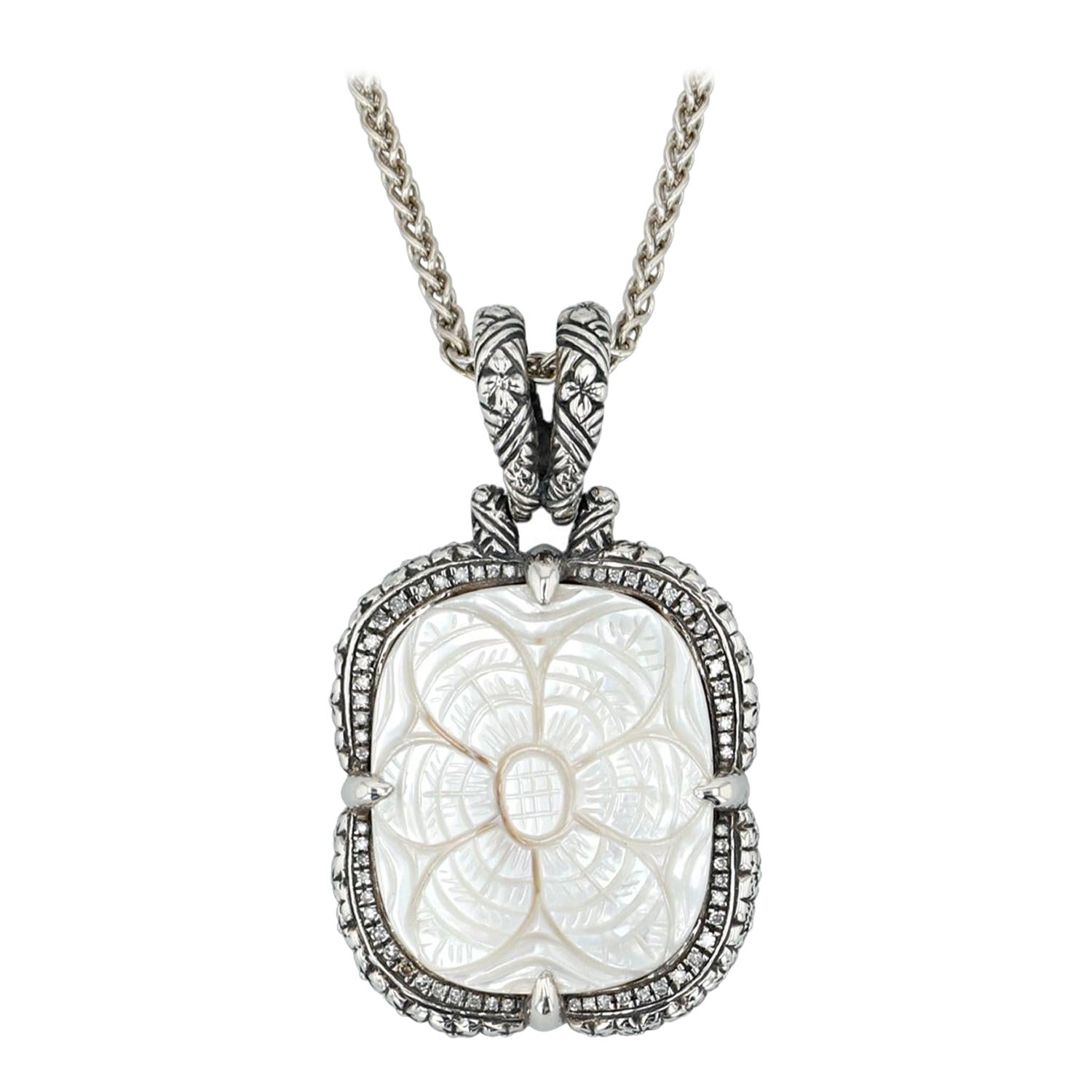 Sterling Silver Hand-Carved Mother of Pearl Necklace