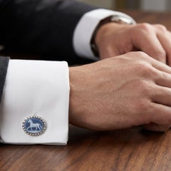 Sterling Silver Hand-Carved Natural Agate Horse Cufflinks by Vaibhav Dhadda