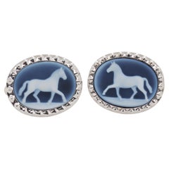 Sterling Silver Hand-Carved Natural Agate Horse Cufflinks by Vaibhav Dhadda