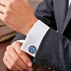 Sterling Silver Hand-Carved Tiger Agate Cameo Cufflinks by Vaibhav Dhadda