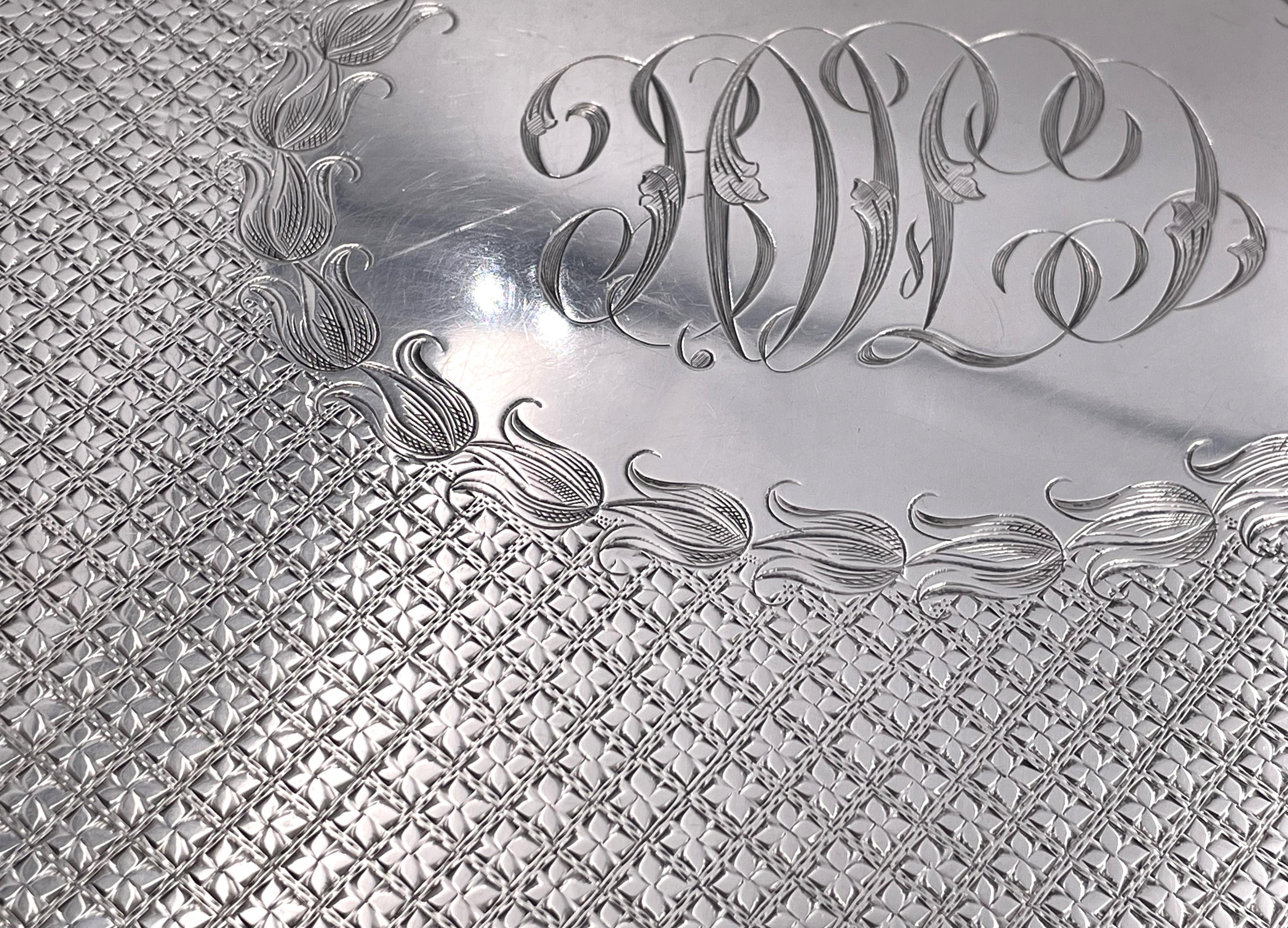 American Sterling Silver Hand Chased Diapered Tray in Rose Repousse Pattern For Sale