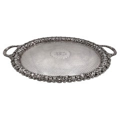 Sterling Silver Hand Chased Diapered Tray in Rose Repousse Pattern
