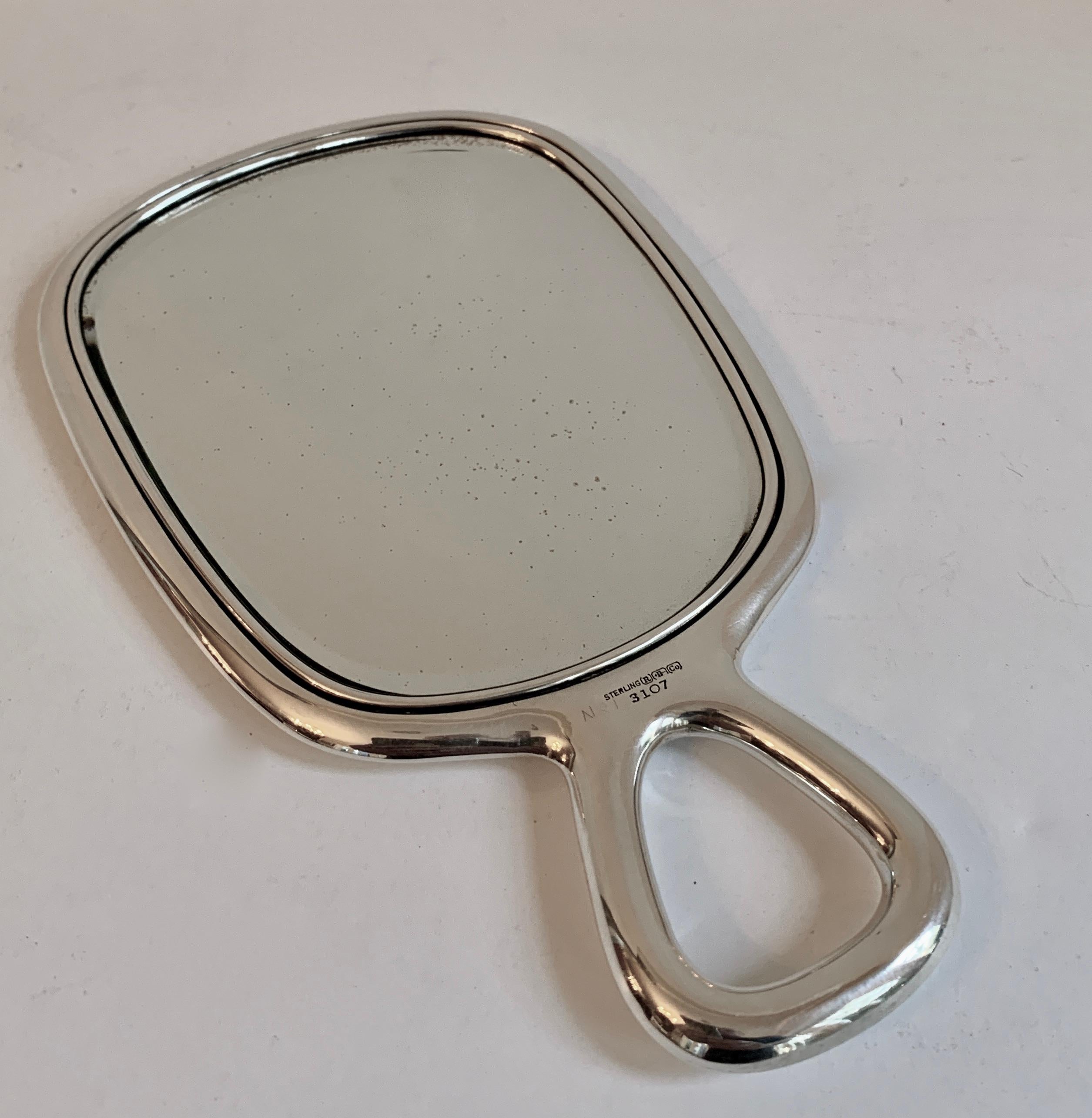 Regency Sterling Silver Hand Mirror with Modern Handle