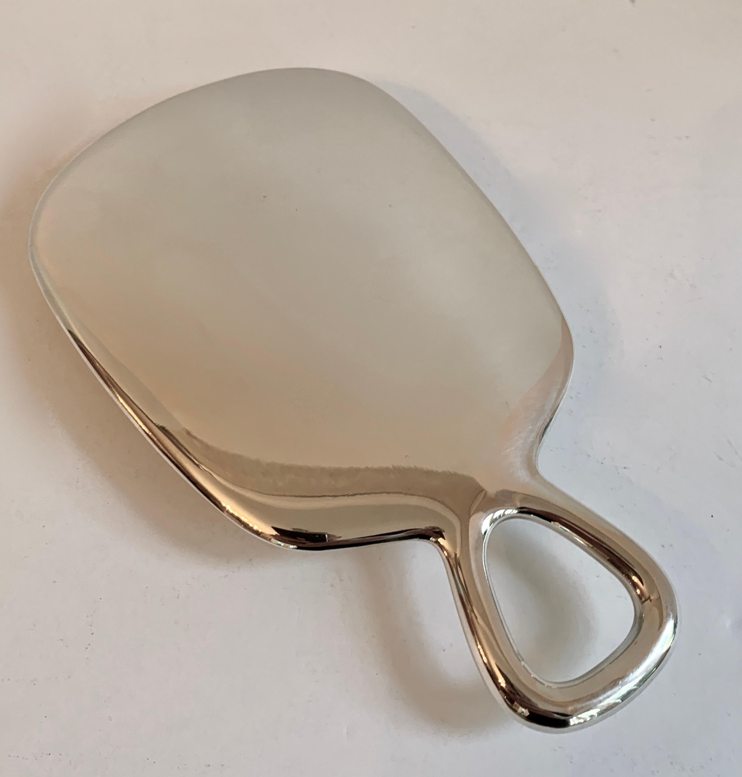 Sterling Silver Hand Mirror with Modern Handle In Good Condition In Los Angeles, CA