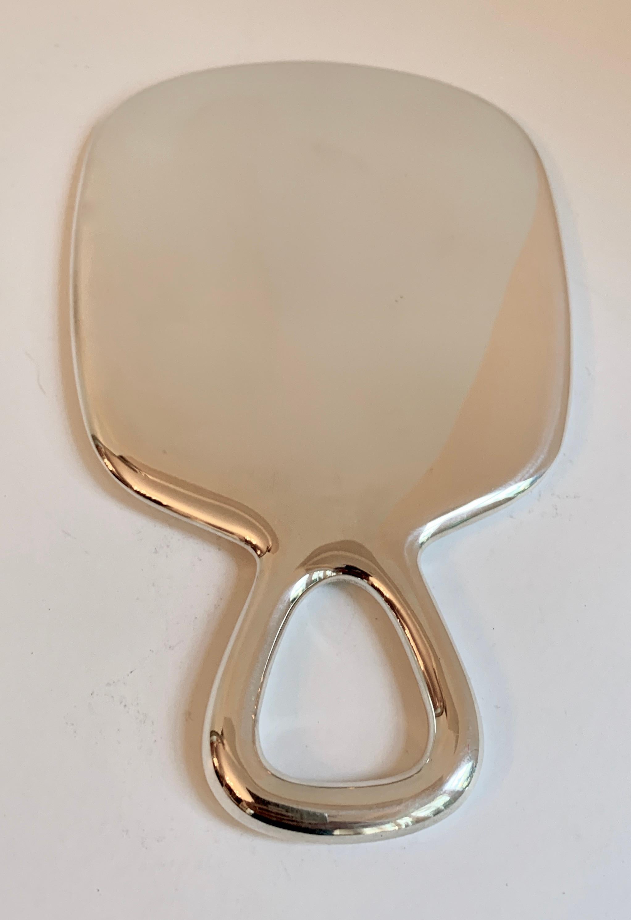 Sterling Silver Hand Mirror with Modern Handle 1