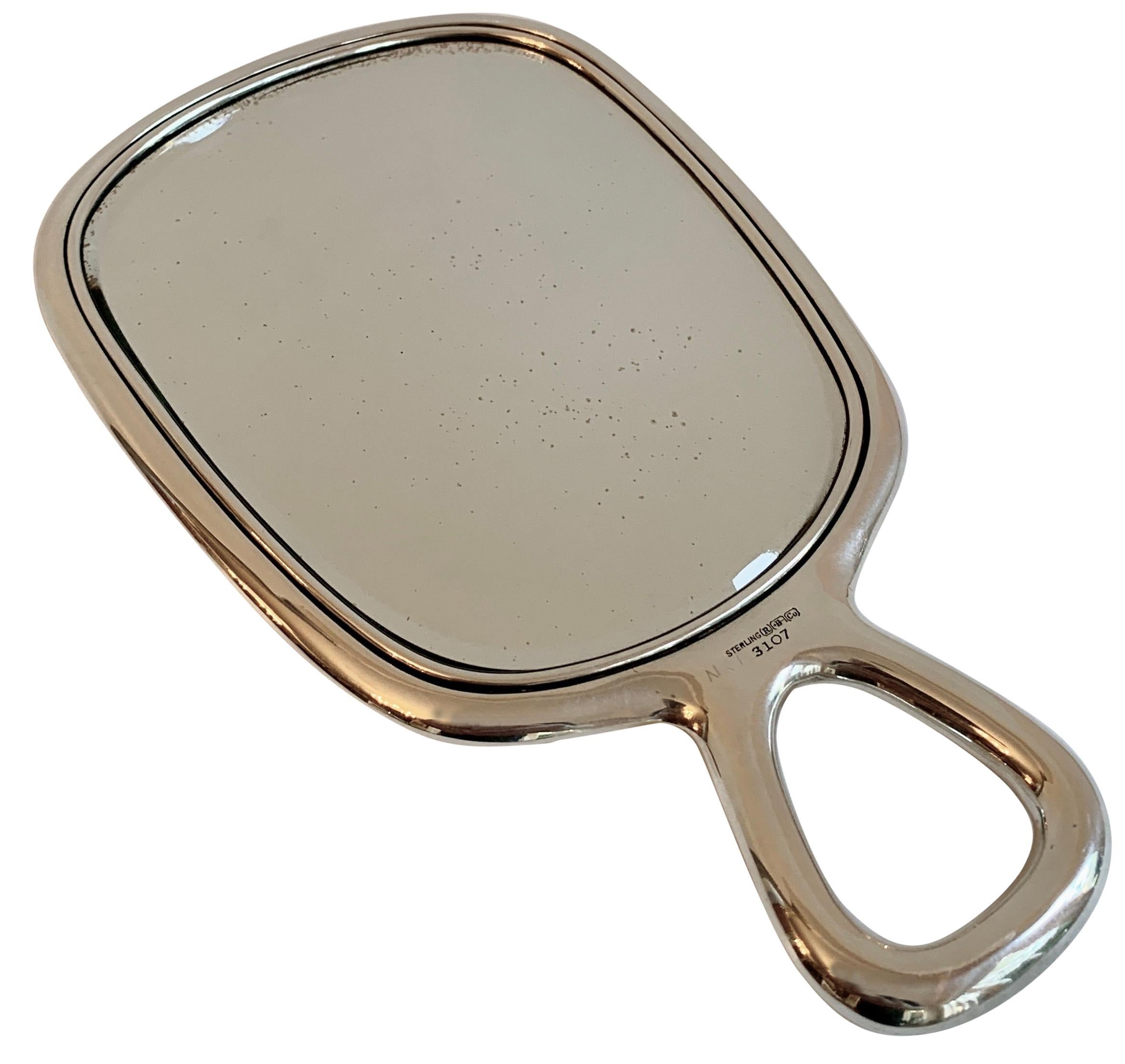 Sterling Silver Hand Mirror with Modern Handle