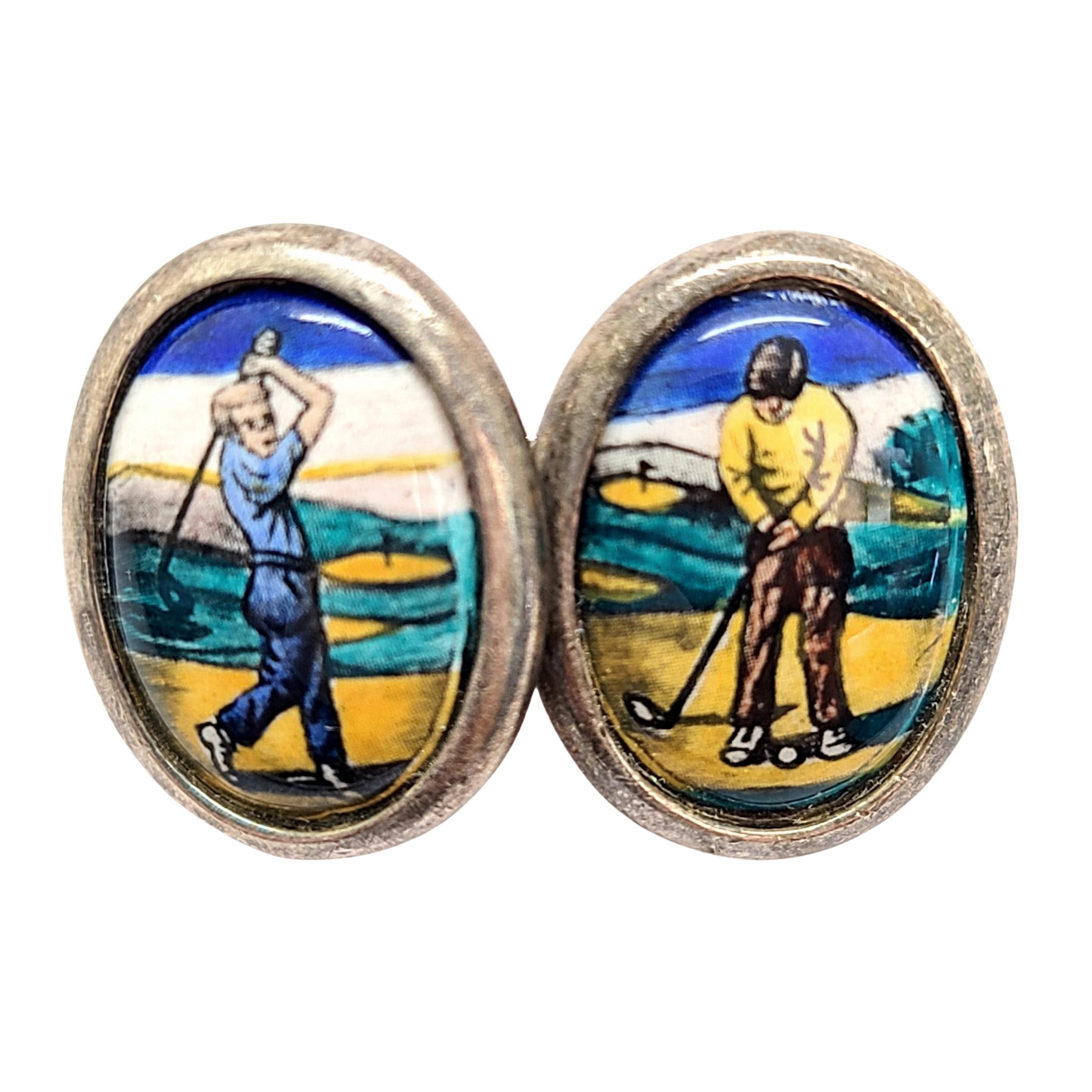 Men's Sterling Silver Hand Painted Golf Cufflinks