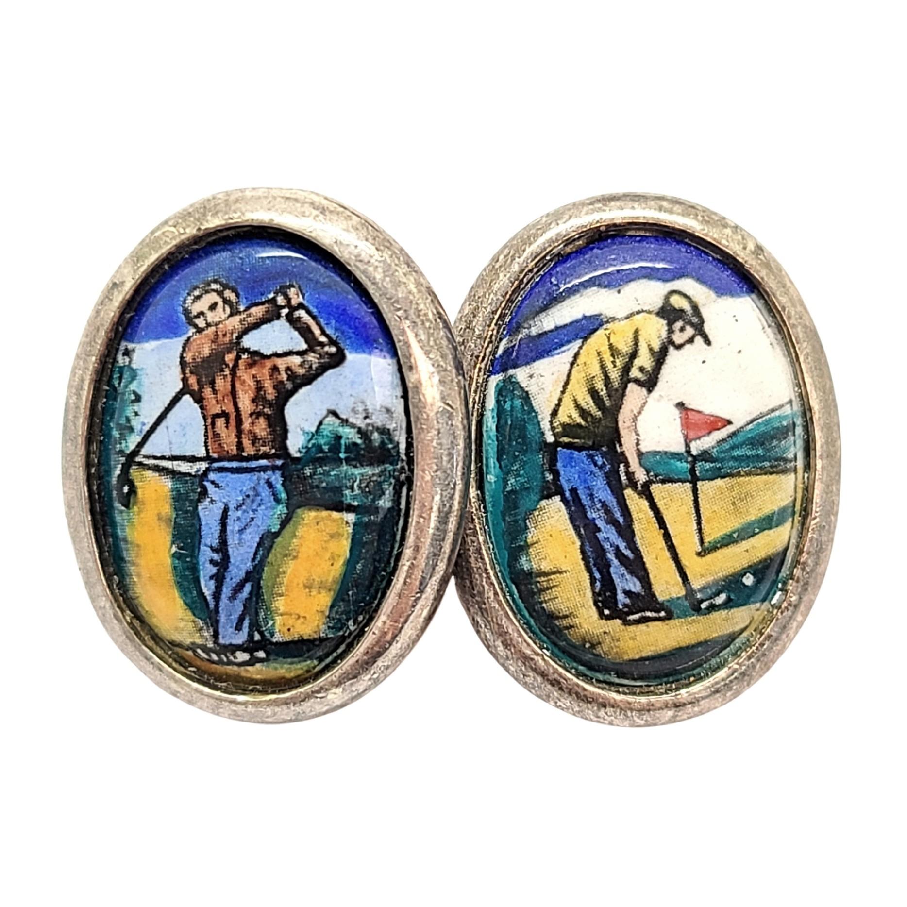 Sterling Silver Hand Painted Golf Cufflinks 1