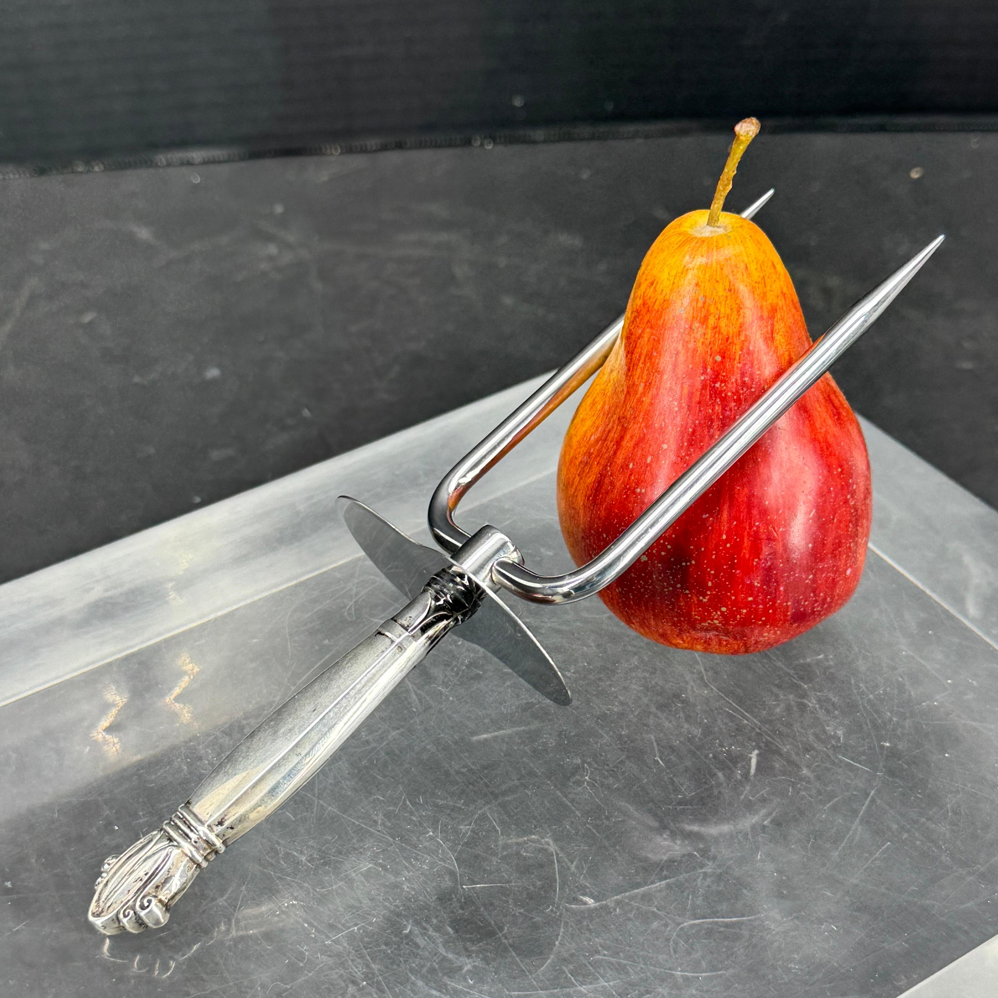 Vintage Sterling Silver Handled Meat Serving Fork With Stainless Steel Tine Arms