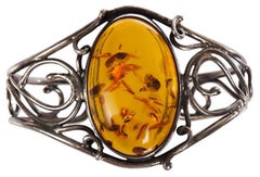 Sterling Silver Handmade Baltic Amber Cabochon Bracelet