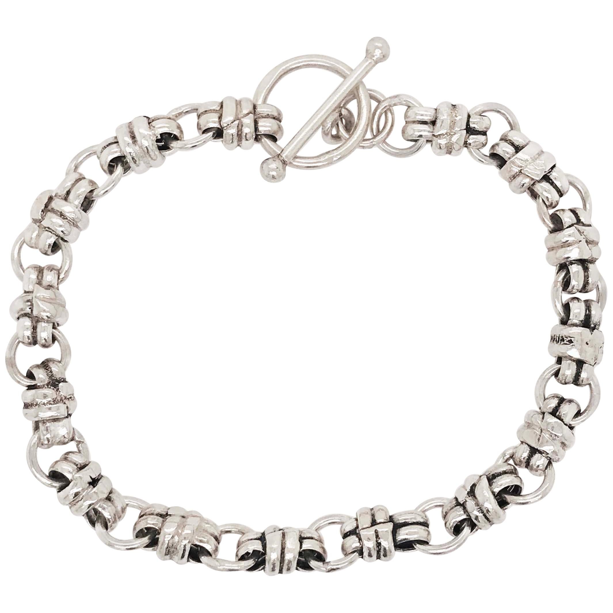 Sterling Silver Handmade Custom Charm Bracelet with Toggle Clasp 925