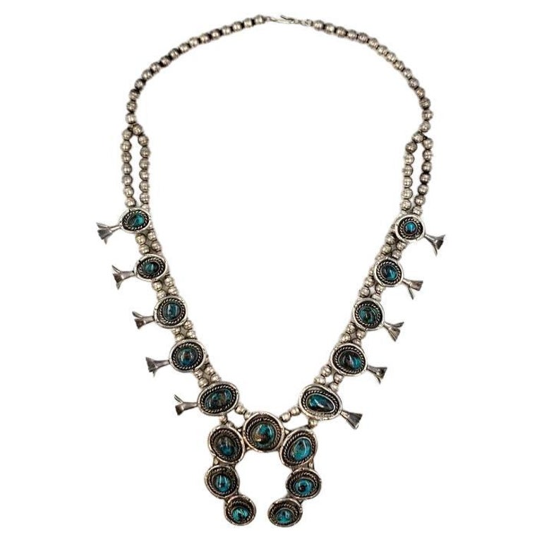 Gasp!! Thick Hand Wrought Vintage Native American Navajo Sterling Silver Squash Blossom Necklace Gasp!! Thick Hand Wrought Vintage Native American Navajo Sterling Silver Squash Blossom Necklace