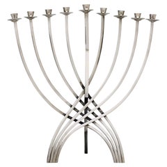 Menorah de Hanukkah de plata de ley de Ludwig Yehuda Wolpert, Nueva York Circa 1970
