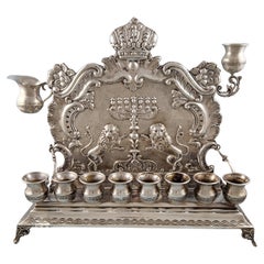 Antique Sterling Silver Hanukkah Menorah Lamp