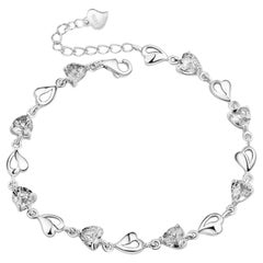 Sterling Silver Heart and White Cubic Zirconia Bracelet