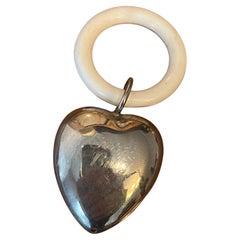 Vintage Sterling Silver Heart Baby Rattle Engraved SWEET BABY