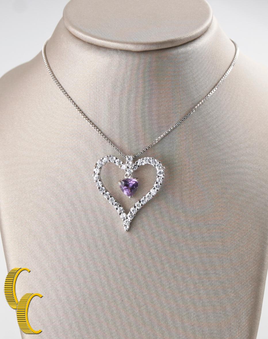 Cuore Ciondolo con zaffiro penzolante in cornice a cuore in argento 925 con catenina da 16