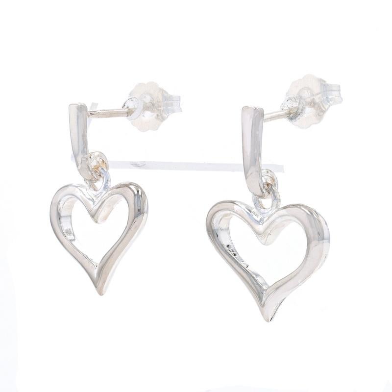 Sterling Silver Heart Dangle Earrings - 925 Love Pierced In Excellent Condition For Sale In Greensboro, NC
