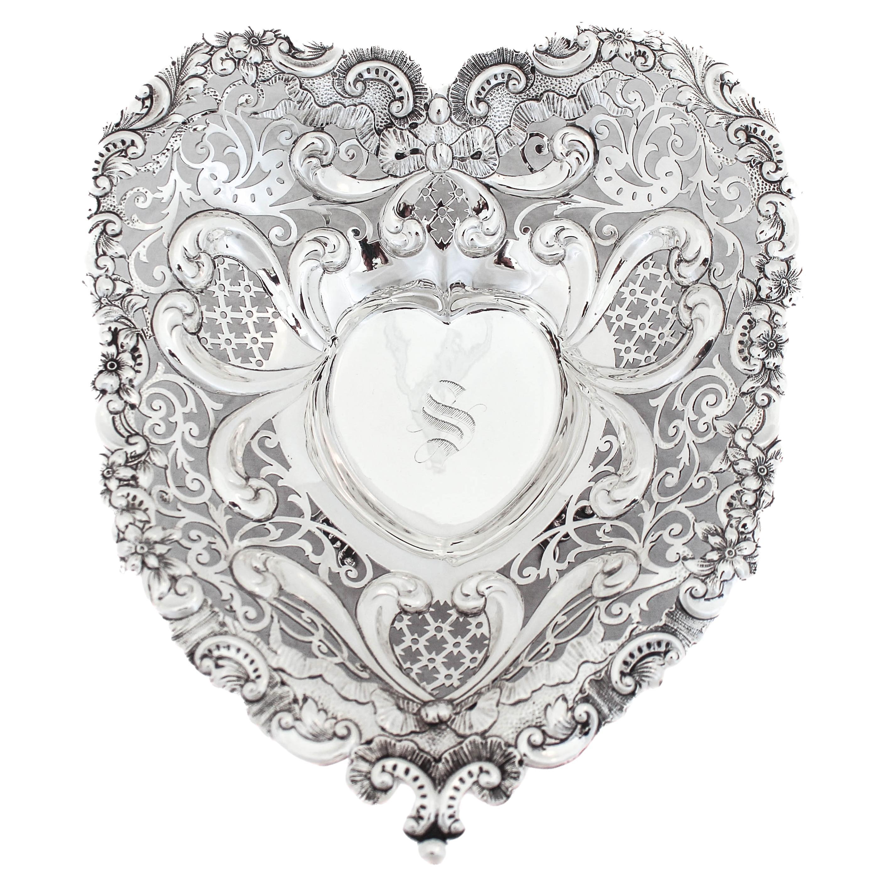 Sterling Silver Heart Dish, 1893 For Sale