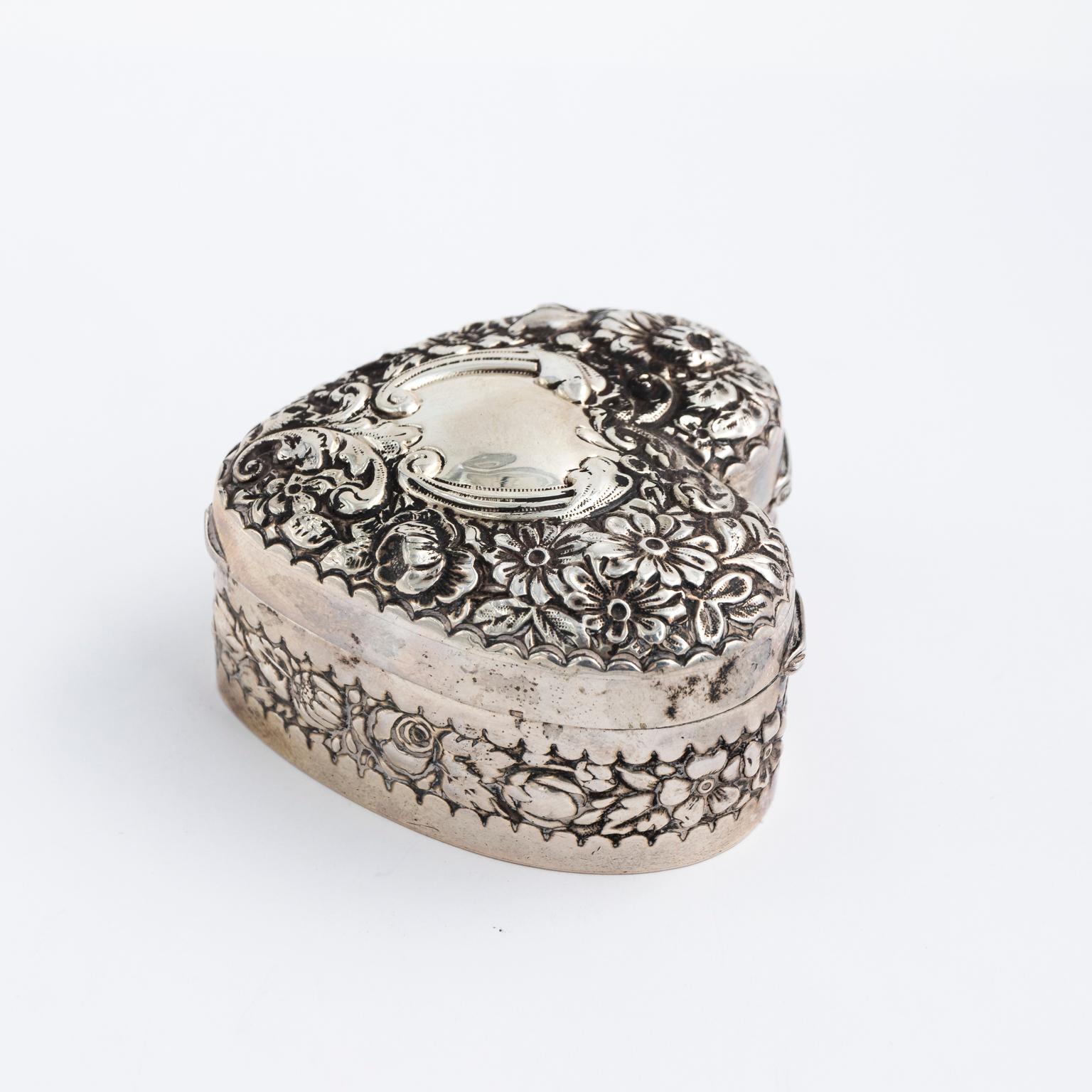 19th Century Sterling Silver Heart Shaped Box